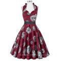 Grace Karin sweetheart algodão halter manga joelho comprimento curto Retro Impresso Vintage Cherry vestido retro CL6292-4 #